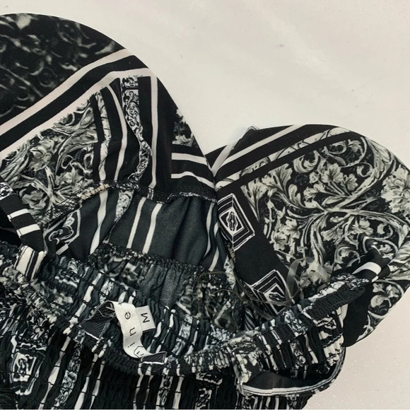 Maxi Dress Y2K Medium Empire V Neck‎ Black Print Spaghetti Strap Flowy Stretch - Picture 8 of 14